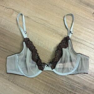 Victoria’s Secret light blue with brown lace trim unlined demi bra